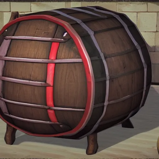 Image similar to a mimic barrel, a barrel with huge tentacles coming out of it