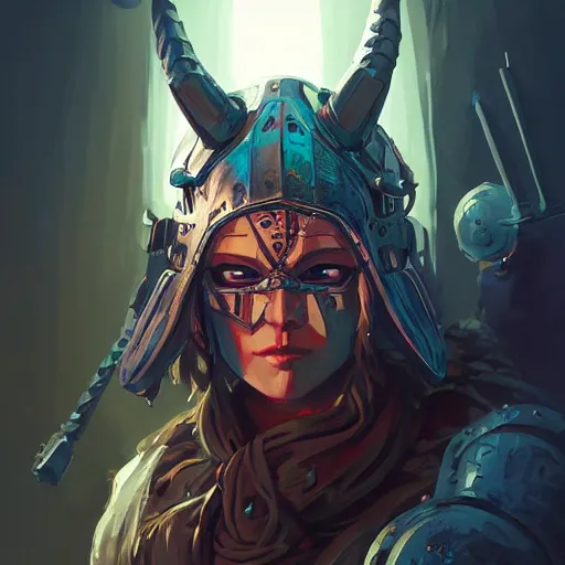 Image similar to cyberpunk viking helmet mask warrior goddess robot ninja fantasy, art gta 5 cover, official fanart behance hd artstation by jesper ejsing, by rhads, makoto shinkai and lois van baarle, ilya kuvshinov, ossdraws