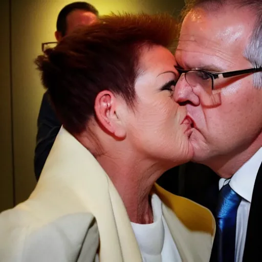 Image similar to scott morrison kissing pauline hanson