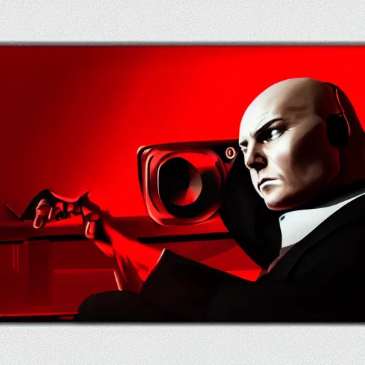 Prompt: a portrait of agent 4 7 laying down listening to music, black background, red rim light, highly detailed, smooth, sharp focus, art by maciej kuciara