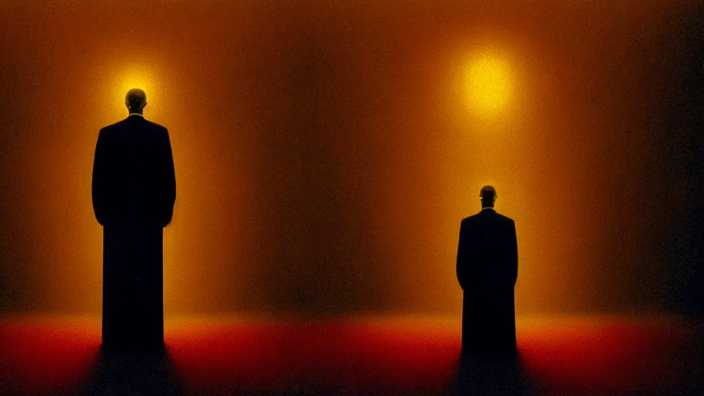 Image similar to the bright glowing head of a preacher in church, film still from the movie directed by denis villeneuve and david cronenberg with art direction by zdzisław beksinski and dr. seuss