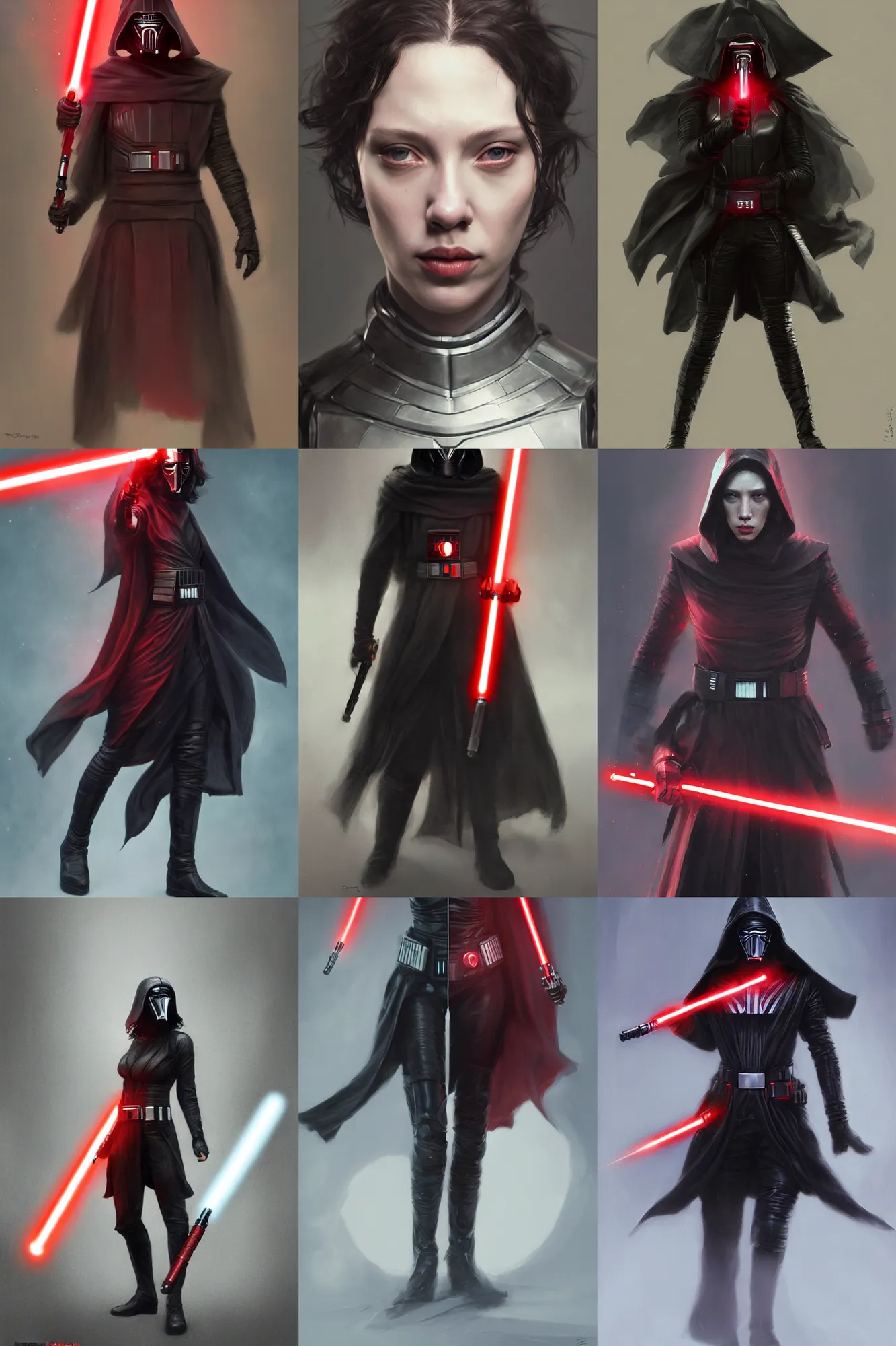 Prompt: scarlet johanson as kylo ren, lightsaber, symmetrical face, 3 d render, hyper - realistic detailed portrait, ruan jia, wlop. scifi, fantasy, magic the gathering, hyper detailed, octane render, concept art, peter mohrbacher