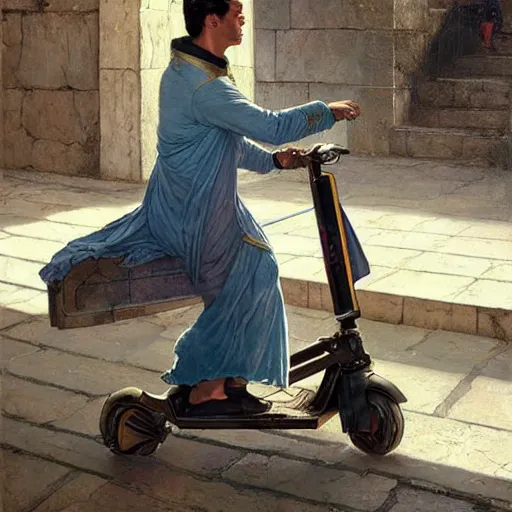 Image similar to STAR TREK scooter designed in ancient Greece, (SFW) safe for work, photo realistic illustration by greg rutkowski, thomas kindkade, alphonse mucha, loish, norman rockwell