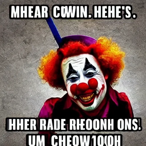 Prompt: clown meme that reads I\'m chown her choool