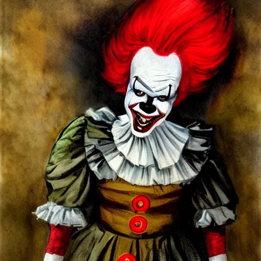 Image similar to portrait of pennywise mixed with batman by abbey edwin austin