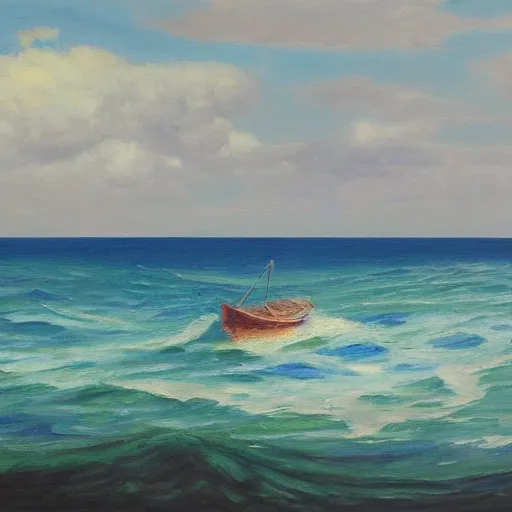 Image similar to a boat in the ocean, oil painting