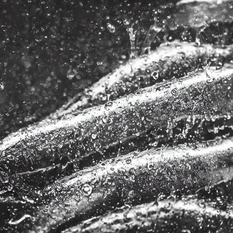 Image similar to soaking wet soggy fish fingers drenched with a stream of water from a faucet on a moist wet plate. very wet delicious fish sticks with specular highlights. water drips from the wet fish sticks. macro lens close up shot 8 k food commercial shot award winning