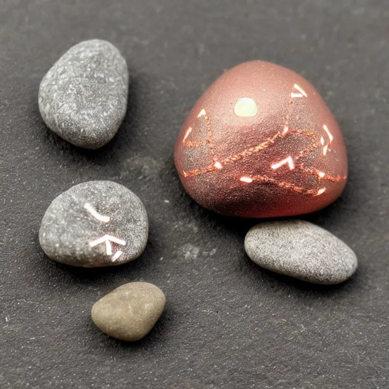 Prompt: photo of a pebble with a glowing runes drawn on it. pebble is completely wrapped with copper wire! lots of copper wire!! extremely high details