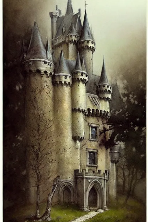 Image similar to (((((1950s fairy tale gothic revival castle . muted colors.))))) by Jean-Baptiste Monge !!!!!!!!!!!!!!!!!!!!!!!!!!!
