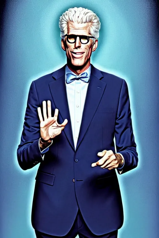 Image similar to a painting of ted danson in the good place, art by robin eley