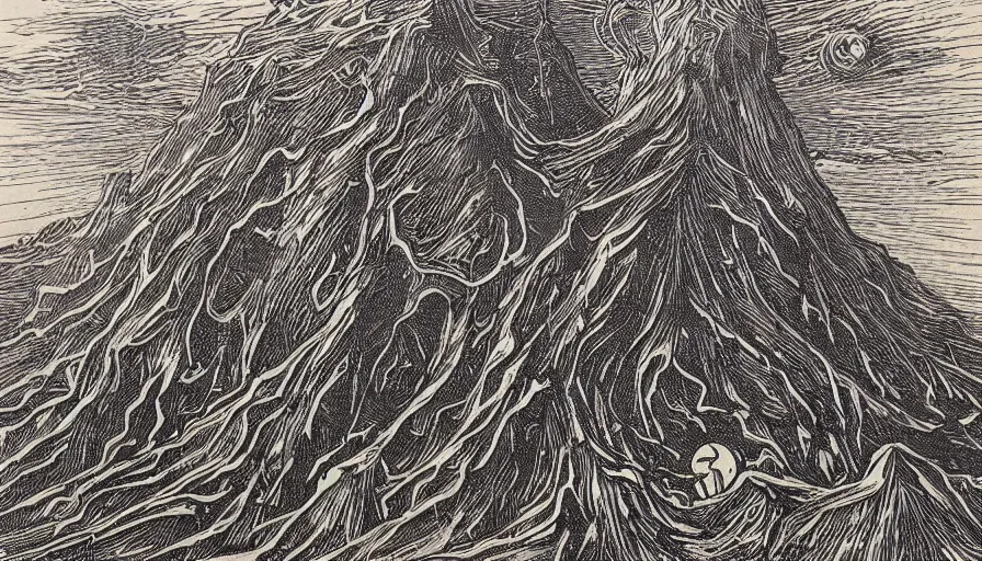 Image similar to linocut print of the apocalypse, mind map, dante, beksinski, ink, detailed, clean lines