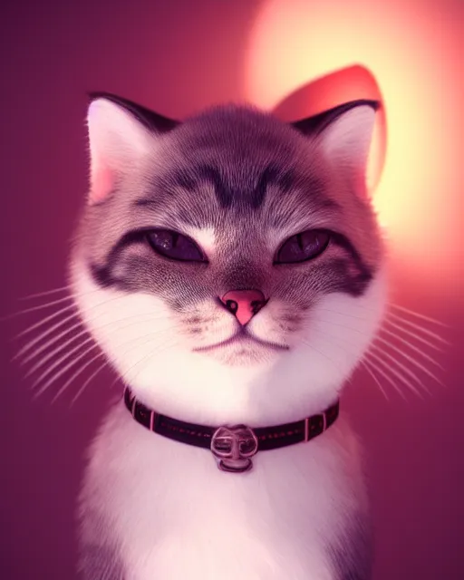 Image similar to a beautiful portrait of a cute cat. artstation. octane render. volumetric light.