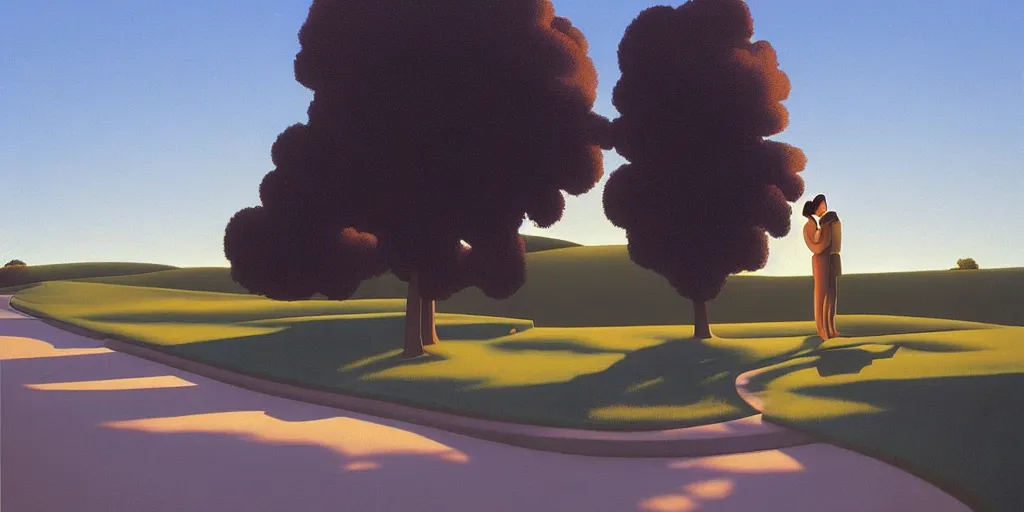 Image similar to the kiss, blue sky, summer evening, kenton nelson