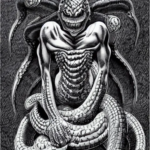 Image similar to a naga, serpent lower torso, kentaro miura art style