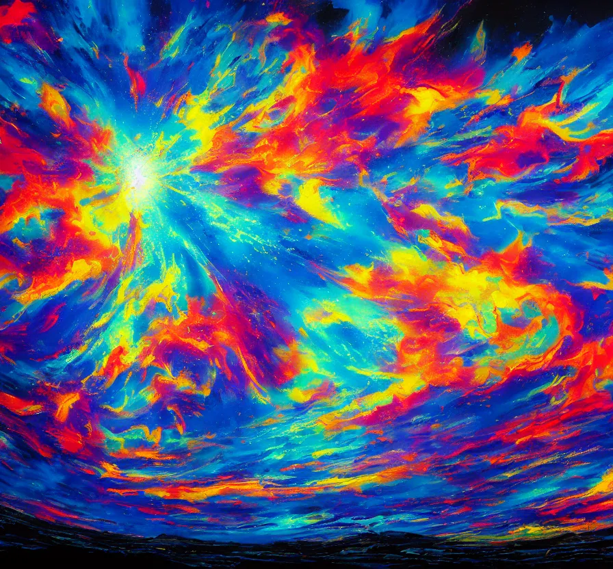 Image similar to nuclear explosion, abstract, trippy, acrilic paint, brush paint, heavenly atmosphere, paint, ultra detailed, beautiful image, resolution, artstation