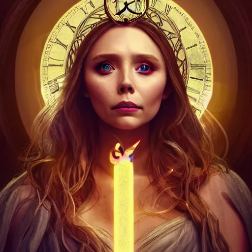 Prompt: elizabeth olsen as the goddess of time!!!!!!, golden ratio!!!!!, centered, trending on artstation, 8 k quality, cgsociety contest winner, artstation hd, artstation hq, luminous lighting