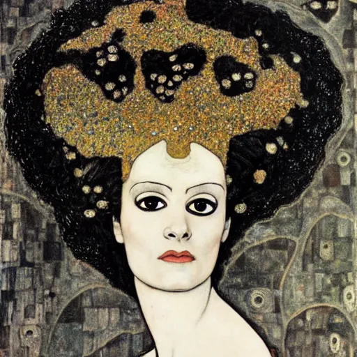 Image similar to bride of frankenstein influenced by gustav klimt.