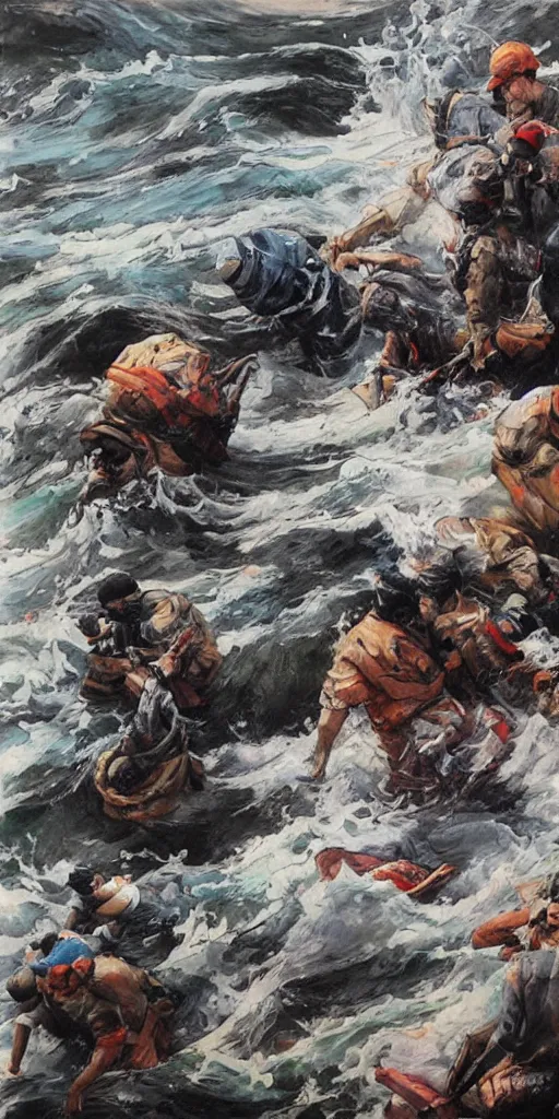 Image similar to oil painting scene from sea by kim jung gi