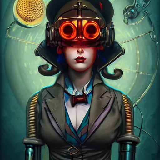 Image similar to Lofi Steampunk Cyberpunk Bioshock Pokemon portrait Pixar style by Tristan Eaton Stanley Artgerm and Tom Bagshaw.