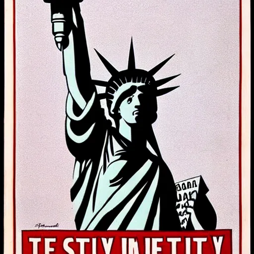 Image similar to The Statue of Liberty, 1950s propaganda poster