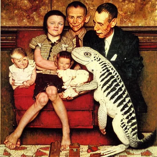 Image similar to a painting of the family tegu by Norman Rockwell