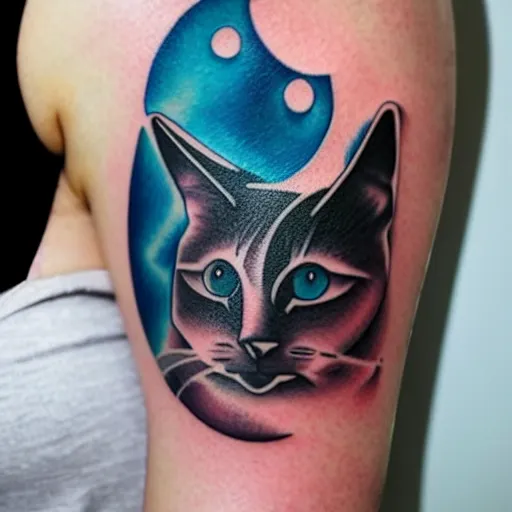 Image similar to geometric outer space tattoo, arm, cat