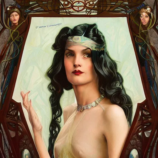 Image similar to an art nouveau, ( streamline moderne ), multi - ethnic and multi - racial portrait in the style of donato giancola and anna dittmann and charles dulac. very large, clear, expressive, and intelligent eyes. symmetrical, centered, ultrasharp focus, dramatic lighting, photorealistic digital matte painting, intricate ultra detailed background.