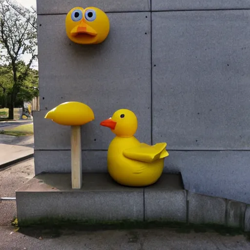 Prompt: giant statue of a rubber ducky in the brutalist style