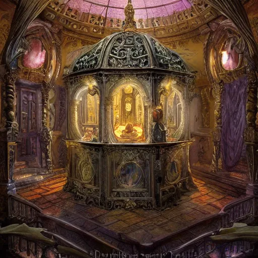 Prompt: photo of an elaborate miniature tabletop haunted house under an ornate glass dome, by paulette tavormina and donato giancola, hyper realistic, extremely detailed, dramatic lighting, goth, victorian