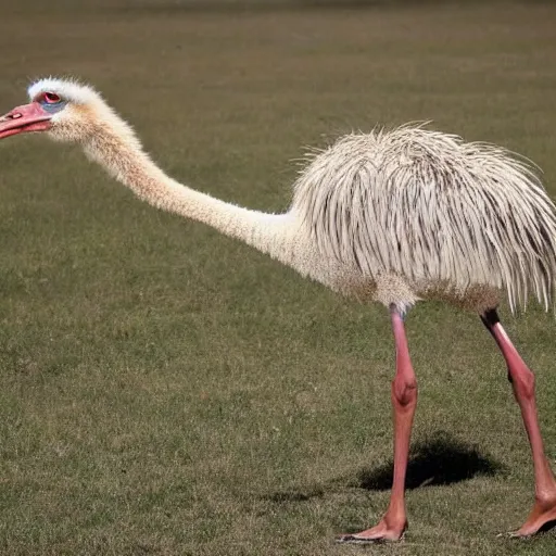 Image similar to an ostrich with muscular human arms.