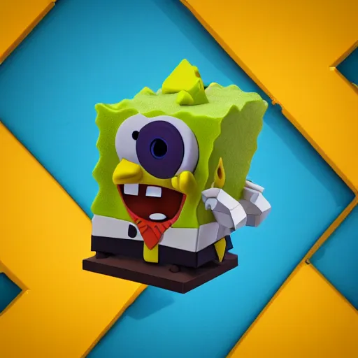 Image similar to Matte 3d low poly icon of Spongebob pogging, lat lighting, isometric 3d render,