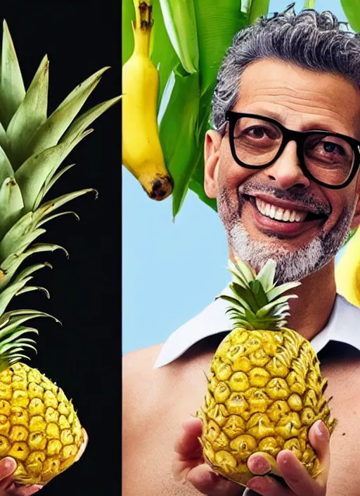 Prompt: jeff goldblum playing maraca pineapple as a banana on the beach by arcimboldo giuseppe