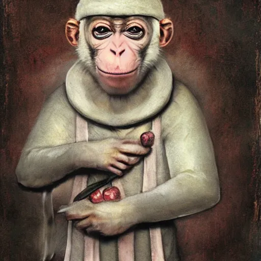 Prompt: a macaque medieval chef, fantasy concept art by nicoletta ceccoli, mark ryden, lostfish, max fleischer