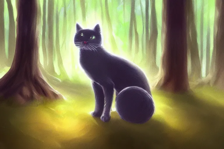 Prompt: cat in the forest, backlighting, digital art, trending on artstation, fanart, by kawacy