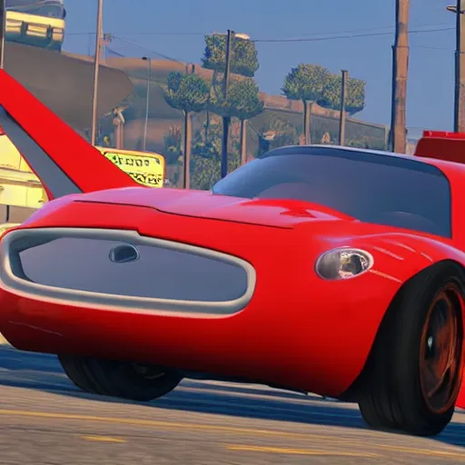 Image similar to lighting mcqueen in gta v, ingame, 4 k