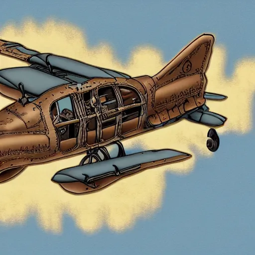 Prompt: steampunk plane flying over a valley in Ghibli Studio style