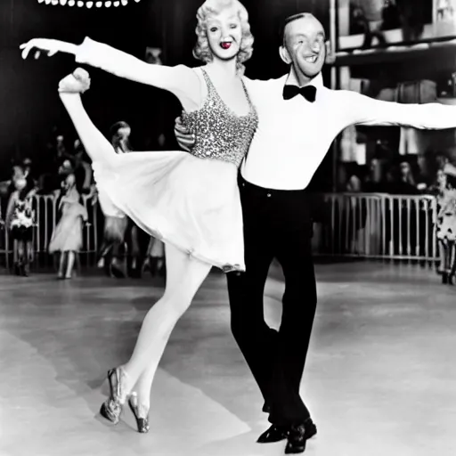 Image similar to Fred Astaire and Ginger Rogers make a disco dance in Grease