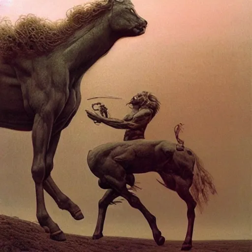 Prompt: centaur, beksinski