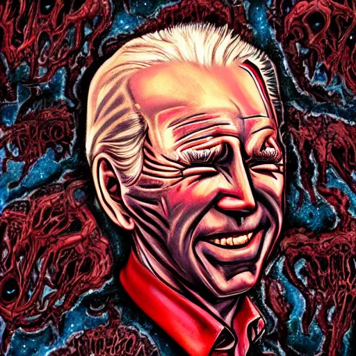 Image similar to biden became bloody ugly lovecraftian degenerate abomination, photo - realistic, color image, 2 k, highly detailed, bodyhorror, occult art