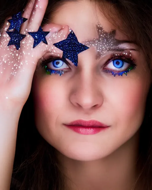 Prompt: photo of a woman with stars in her eyes