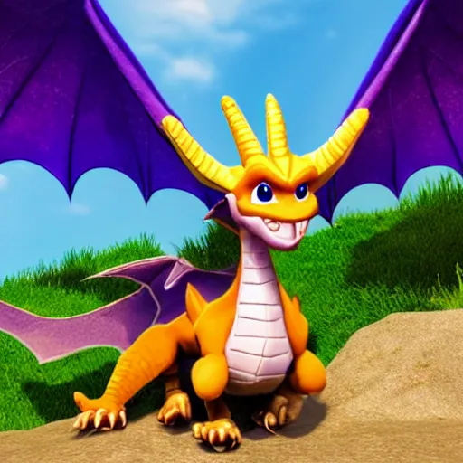 Image similar to Hyperrealistic photo of real life Spyro the Dragon, 4k