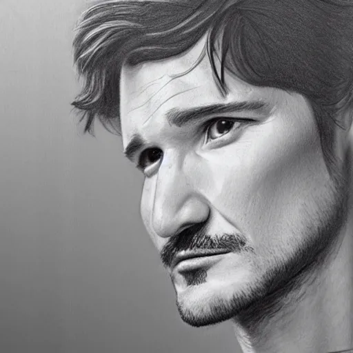 Prompt: hyper realistic pencil drawing of Pedro Pascal