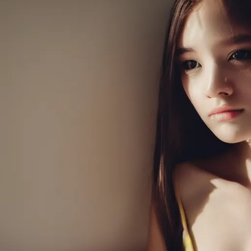 Prompt: wide - shot of a beautiful girl with human face and android body, cute - fine - face, pretty face, realistic shaded perfect face, fine details, 8 k, shallow depth of field, moody lighting, cinematic lighting,