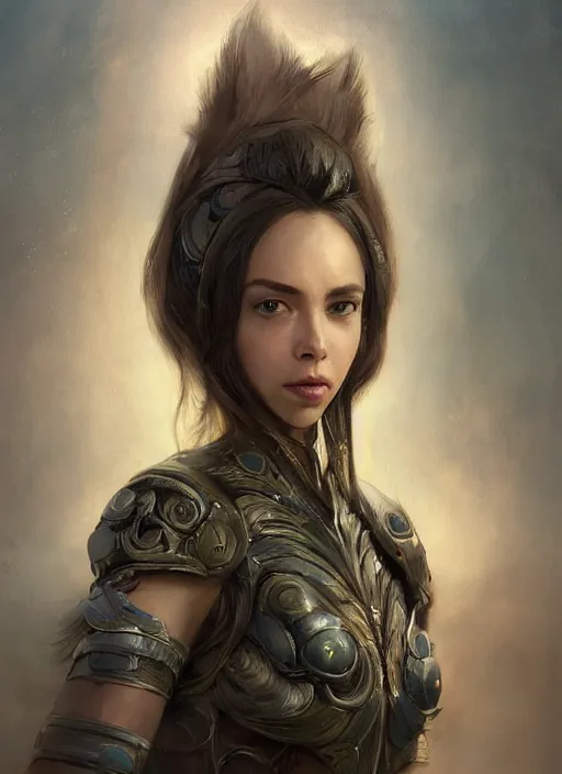 Image similar to a professional portrait of a beautiful young female, clothed in ethereal battle armor, olive skin, long dark hair, beautiful bone structure, symmetrical facial features, intricate, elegant, digital painting, concept art, smooth, sharp focus, finely detailed, illustration, from Valerian and the City of a Thousand Planets, in the style of Ruan Jia and Mandy Jurgens and Artgerm and Greg Rutkowski and William-Adolphe Bouguerea