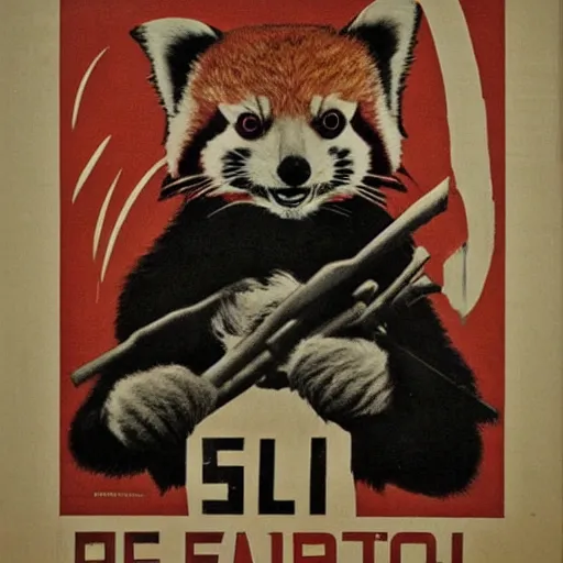 Image similar to red panda on a propaganda poster, world war, circa 1 9 3 9, stencil