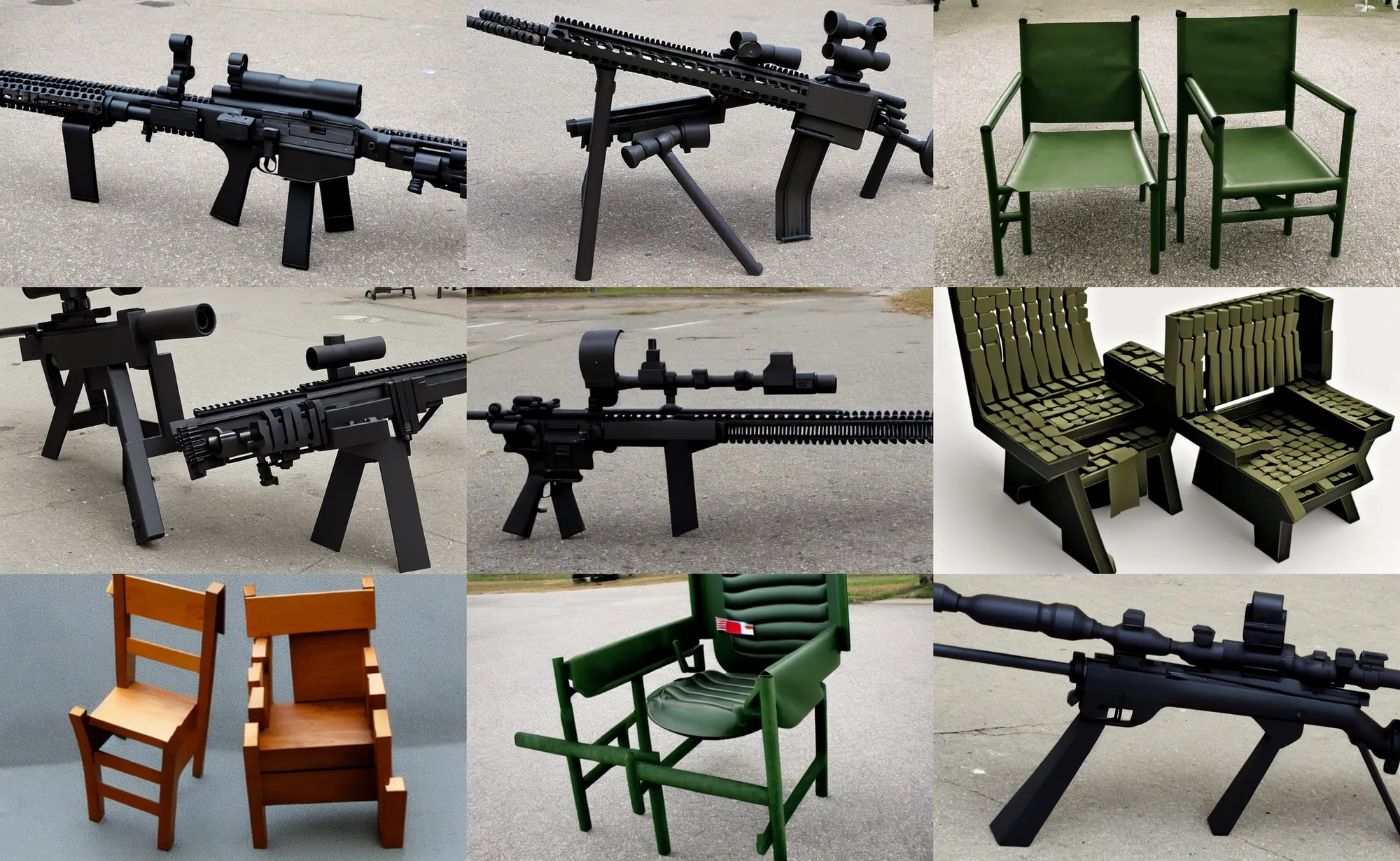 Prompt: chair made of automatic rifles