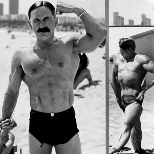 Image similar to stylish body builder hitler at miami beach