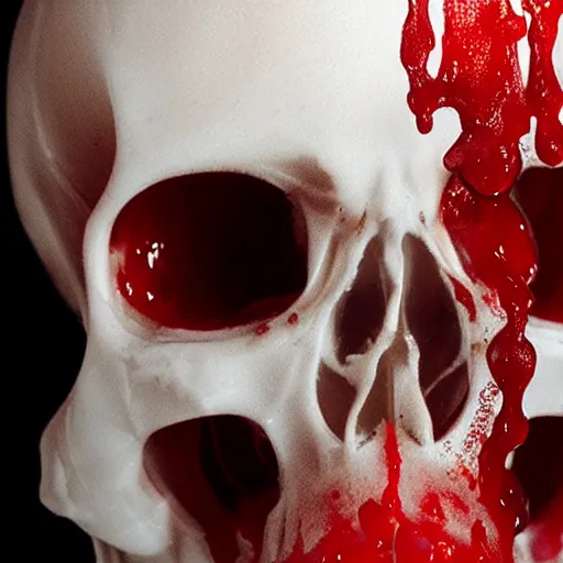 Image similar to transparent red liquid dripping inside in a transparent skull, alexander fedosav