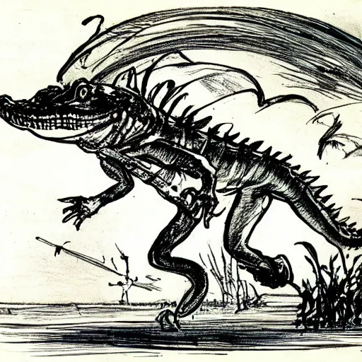 Prompt: heinrich kley illustration of a crocodile running for mayor