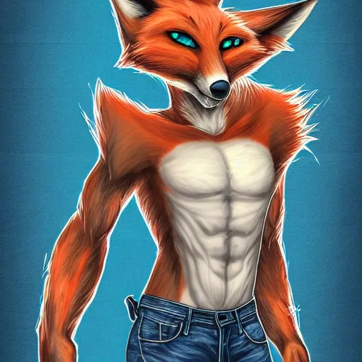 Image similar to A fox wearing a t-shirt and jeans, trending on FurAffinity, energetic, dynamic, digital art, highly detailed, FurAffinity, digital fantasy art, FurAffinity, favorite